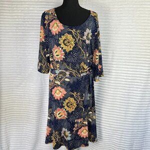 Navy Floral Boho Chic Dress – Romantic Everyday Elegance (Size L)